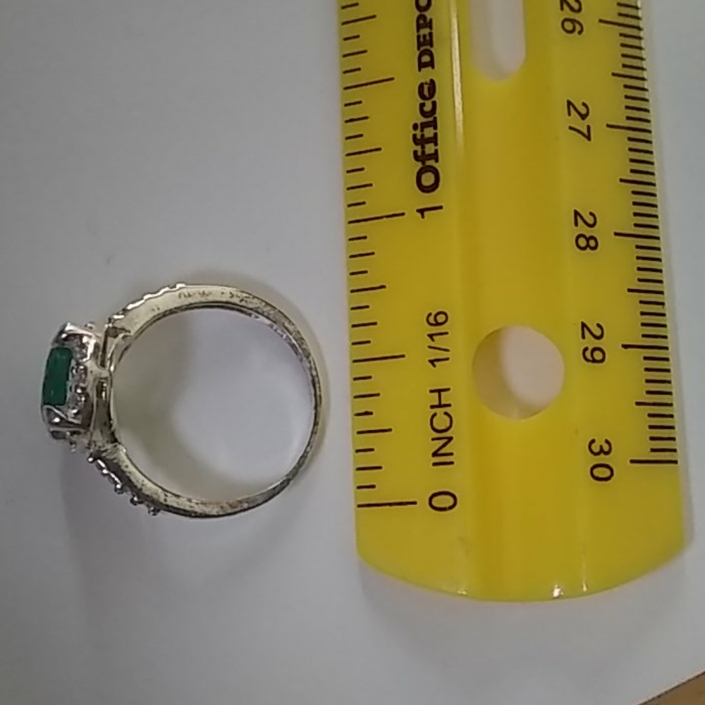 Sterling Solid Silver Ring With Green Gem - image 3
